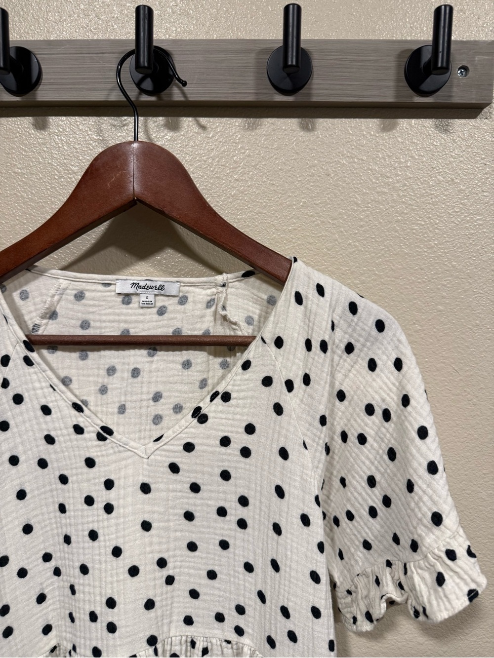 Madewell Cream Dress with Black Polka Dots - V‑Neck Midi